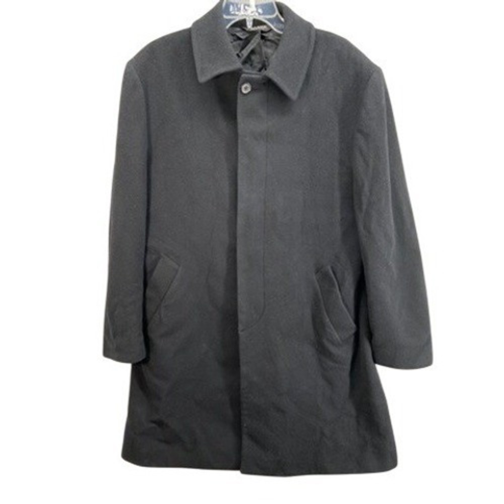 Jos A Bank Overcoat Mens 40R Black Wool Business Trench Top Coat Quiet Luxury